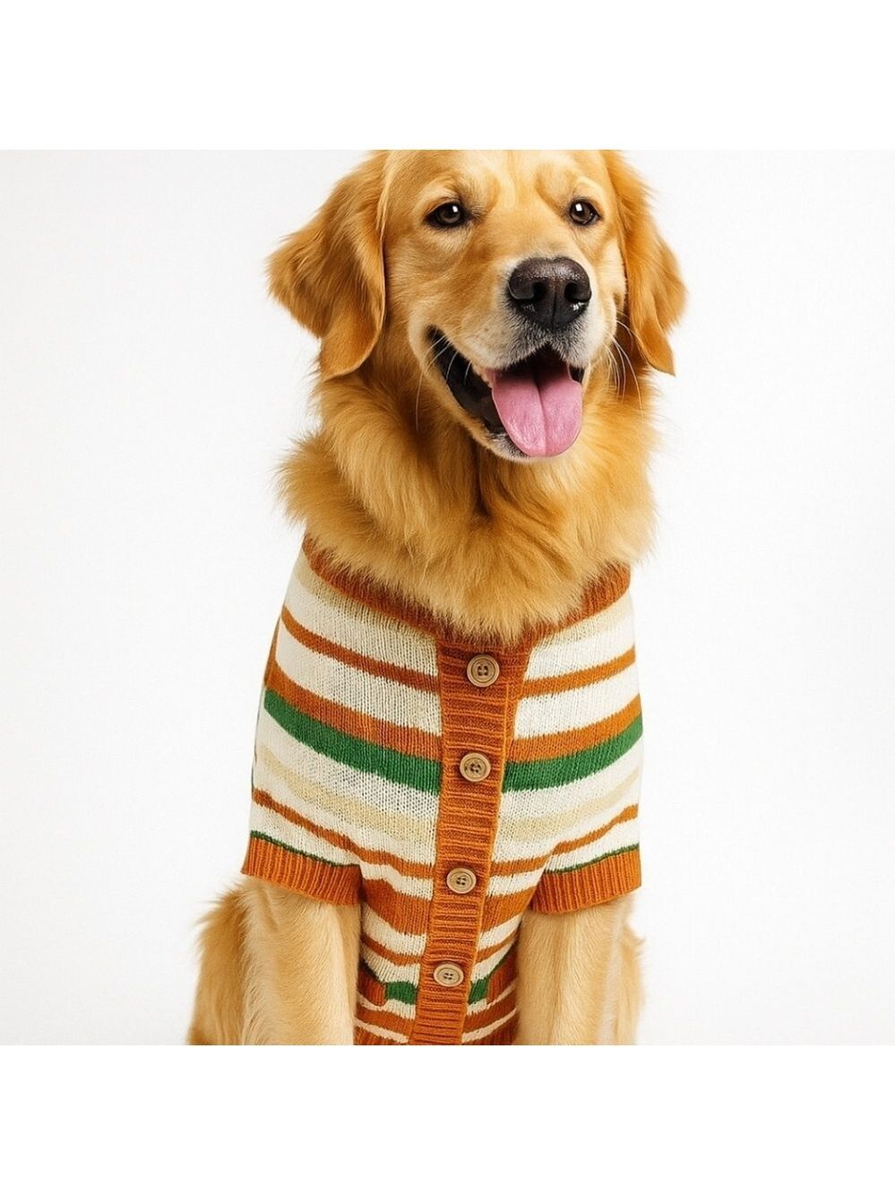 BARKER & JANE Sweater Orange Cream Brown Green Stripe Acrylic Size Medium